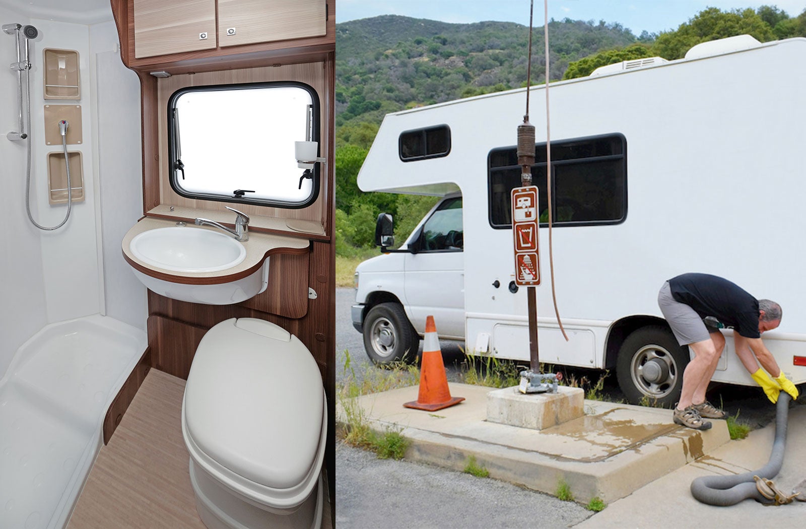 Portable RV/camper toilet and holding tank setup in Temecula, California