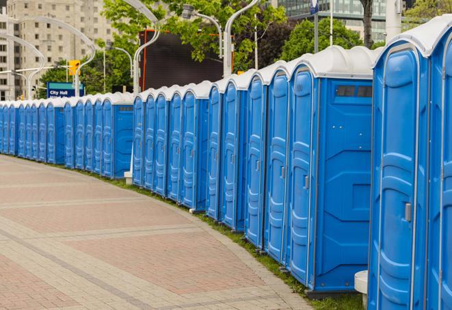 Seasonal porta potty units set up at a Temecula, California venue