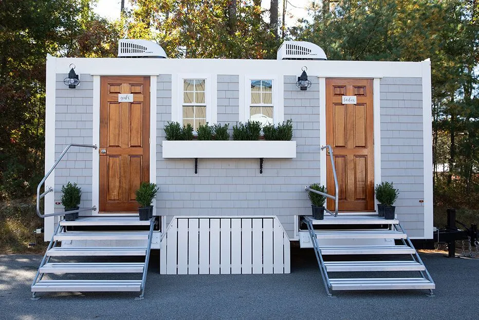 Wedding restroom units discretely staged at a venue in Temecula, California